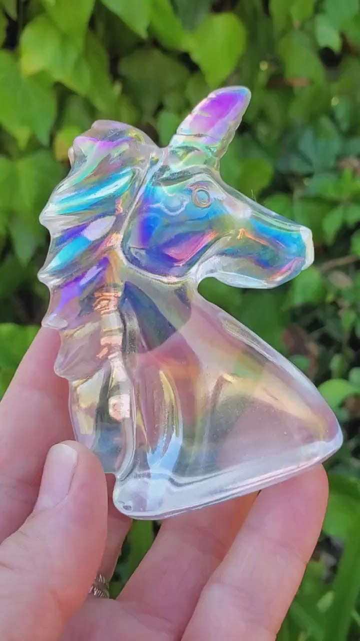 Aura Glass Unicorn - Helps Release Anger and Negativity - Unicorn Crystal Carving Gemstone