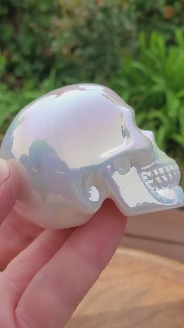 Aura White Jade Skull - Peaceful, Calm, Love Energy - 2.60" White Skull Carving Healing Gemstones
