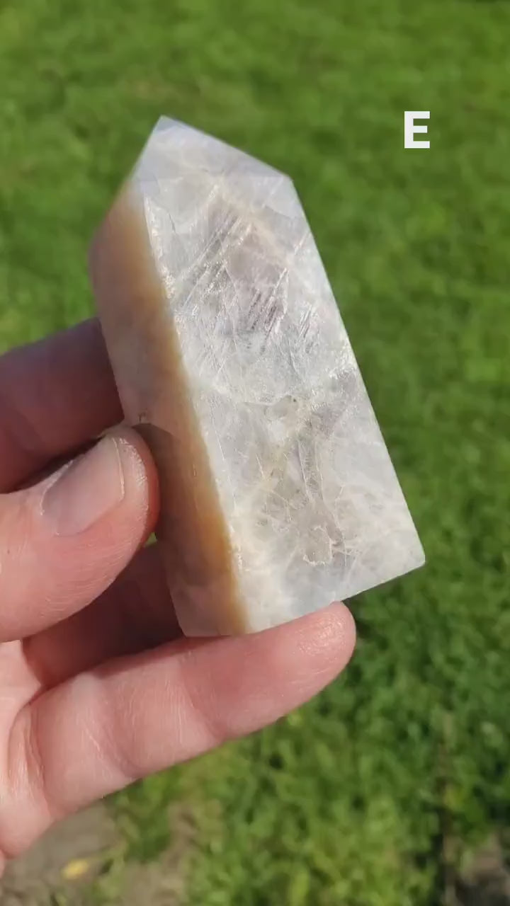 Blue & Gold Flashy Moonstone Tower - Uplifting, Raises Vibration, Feminine Energy, Empowering - Flashy Crystal Point Healing Point Gemstone