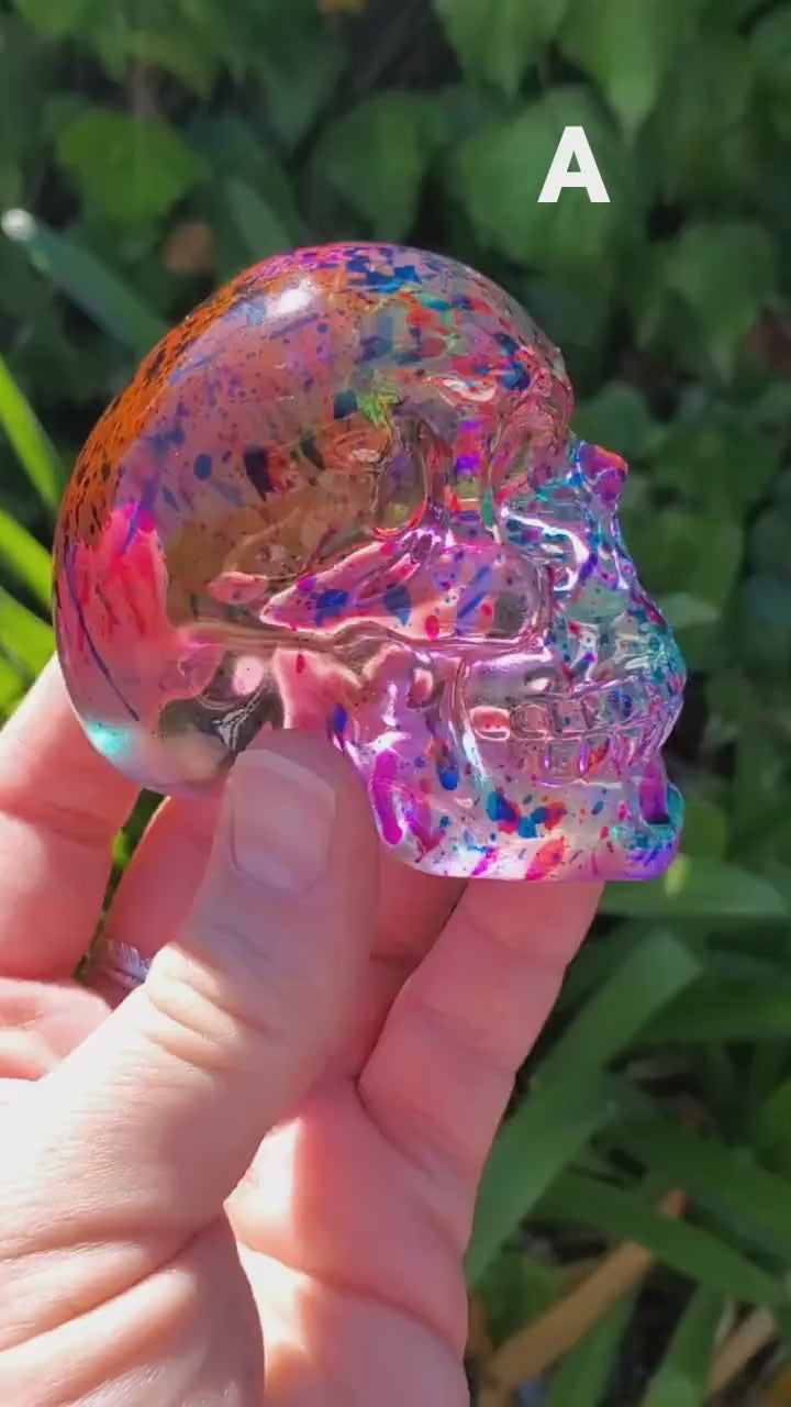 Colored Glass Skull Carving - Helps Release Anger and Negativity - 2.60" Crystal Skull 3D Carving Halloween Decor Spooky Scary Skeleton
