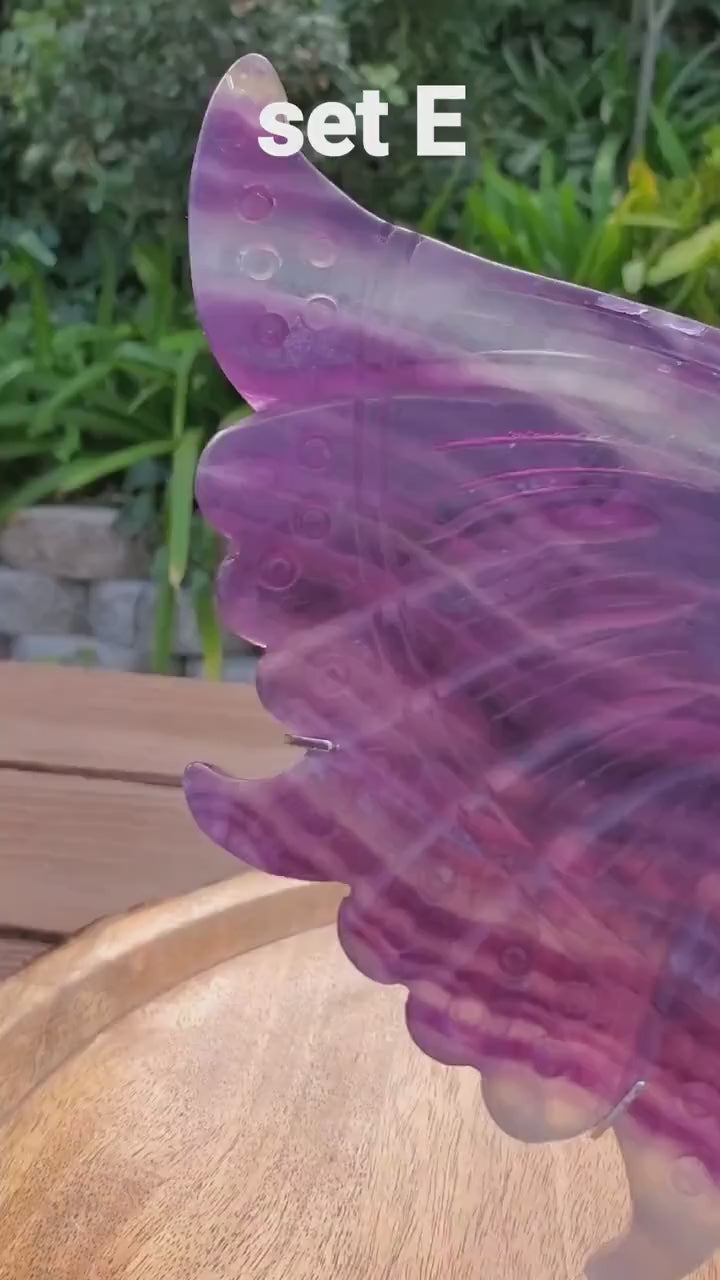 Rainbow Fluorite Butterfly Wings on Stand - Mental Clarity, Stability, Concentration, Energetic Protection - Fluorite Crystal Wings