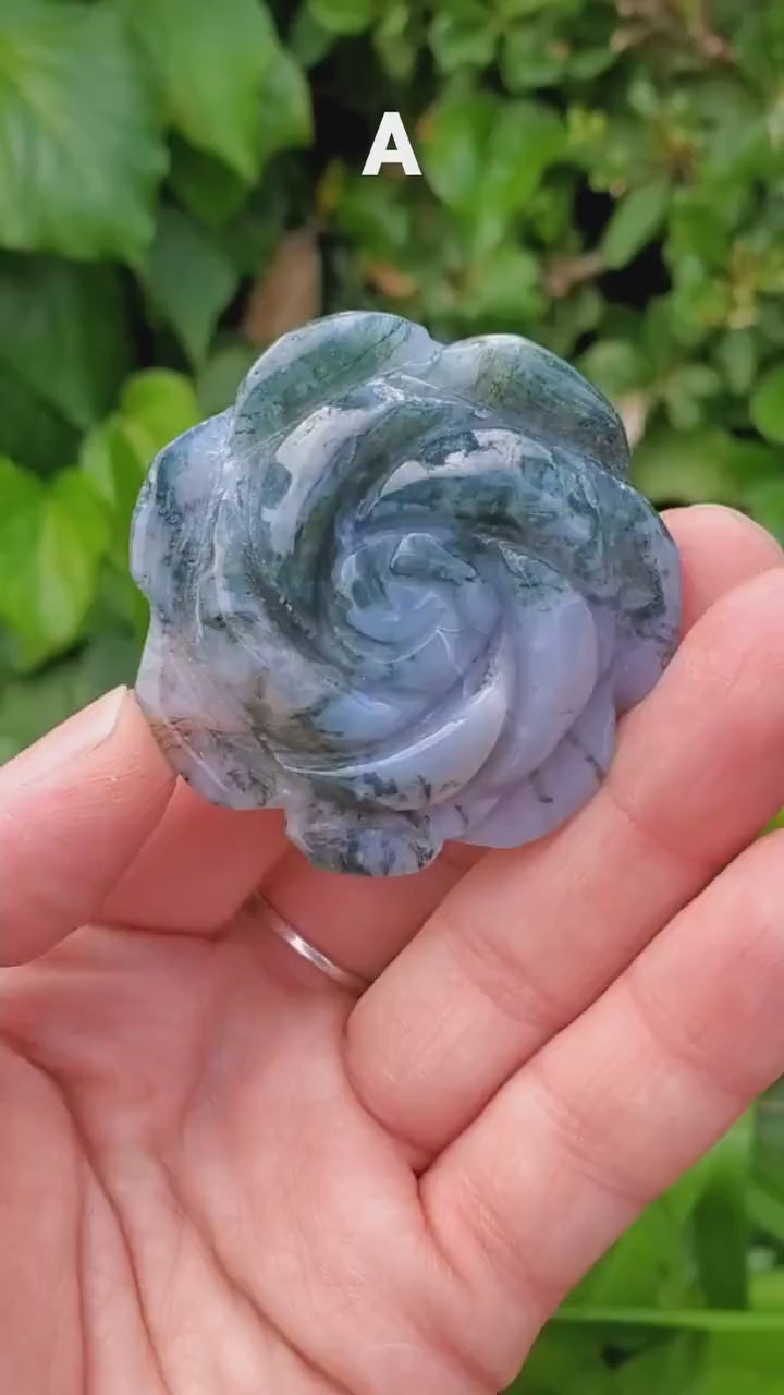 Moss Agate Flower - Grounding, Reflection, New Beginnings - Green Agate Crystal Rose Healing Crystal Gemstone