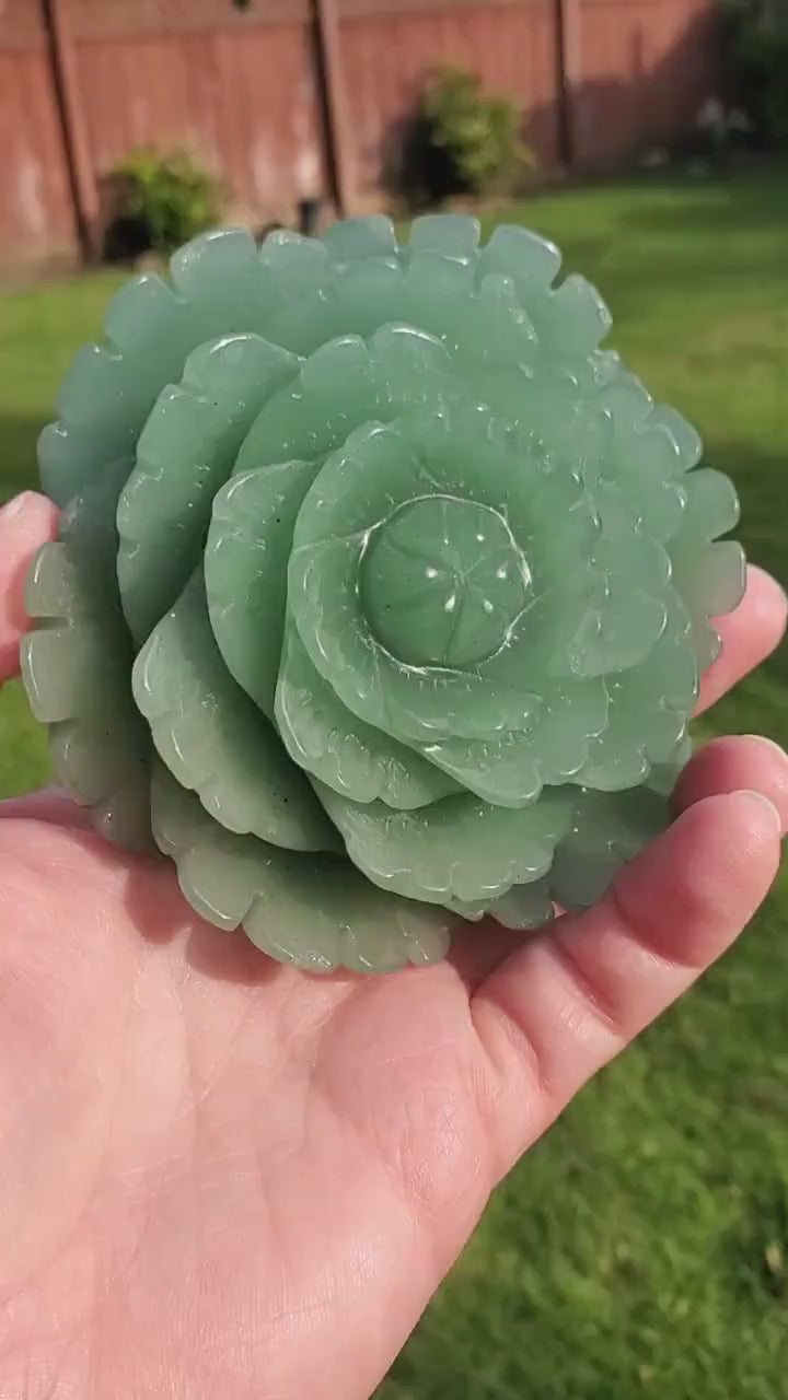 Big Green Aventurine Rose - Manifestation, Prosperity, Wealth, Abundance - Aventurine Crystal Rose Carved Flower Healing Gemstones