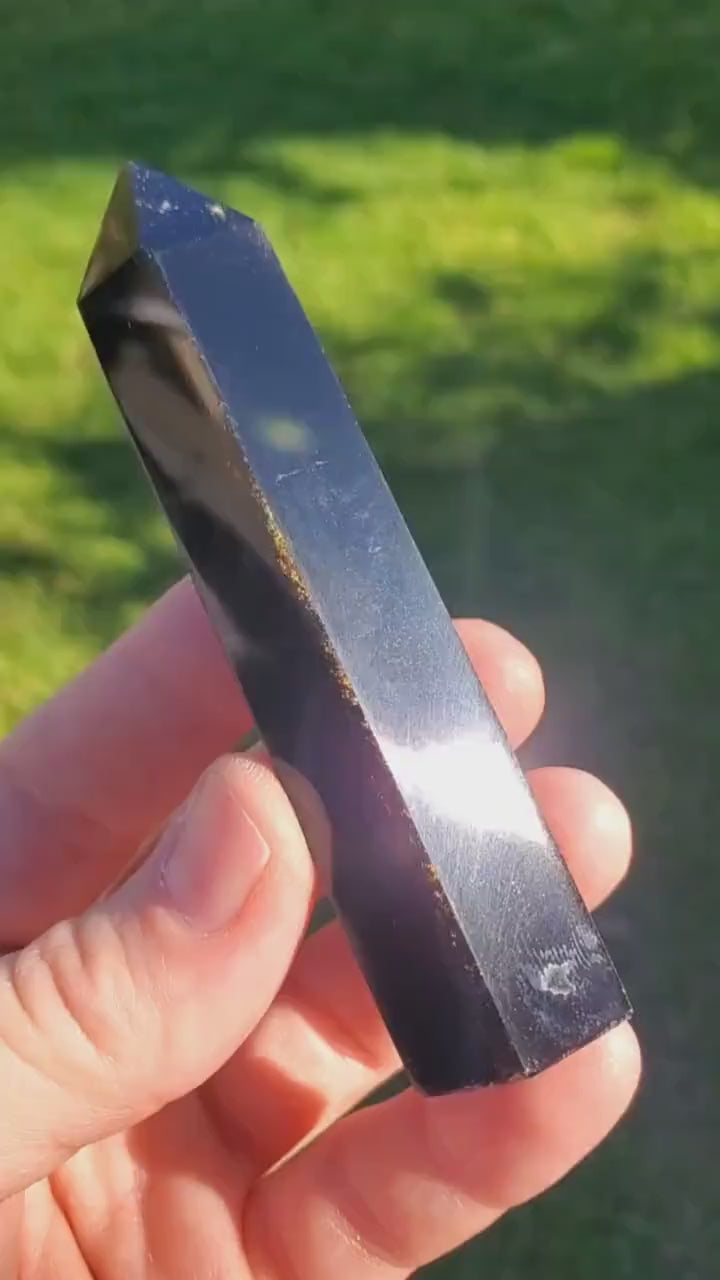 Gold Sheen Obsidian Tower - Self Reflection, Release Negative Energies - Golden Obsidian Black Point Healing Crystals