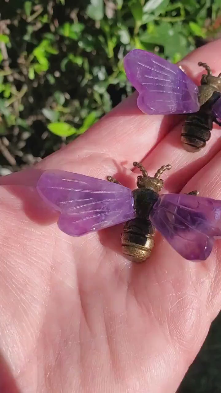 Cute Amethyst Bumble Bee - Calming, Protection, Positivity - Purple Amethyst Bee Carving Crystal Gemstone
