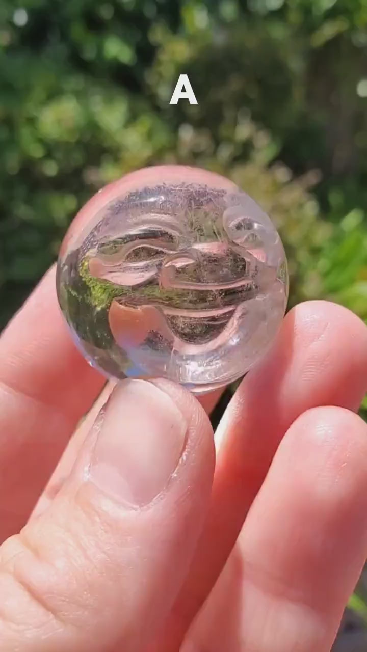 Moon Face Quartz Sphere - Counteracts the Negative, Energizes Positive Energy, Cleanses Your Aura - Clear Quartz Crystal Ball Healing Stone