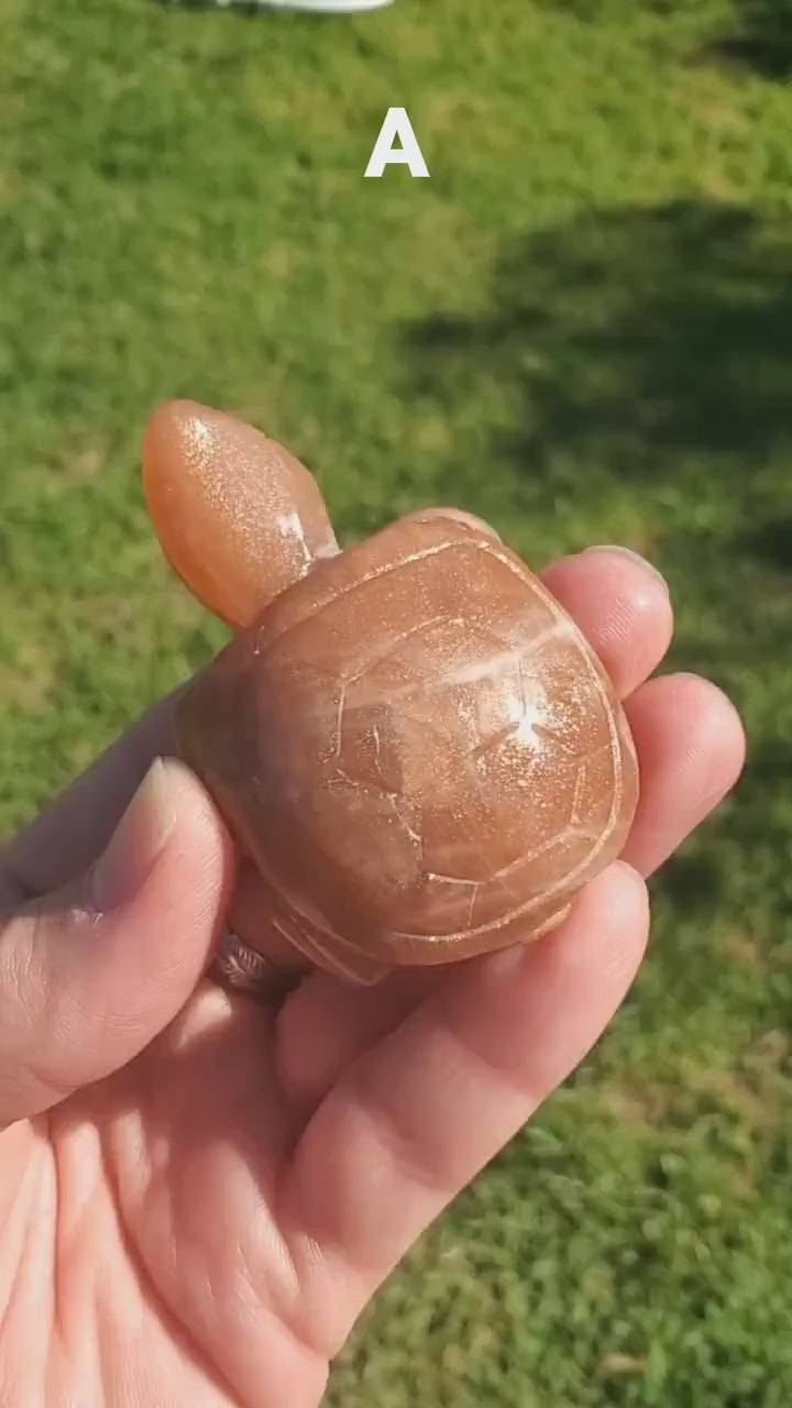 Sunstone Turtle - Uplifting, Excitement, Creativity, Carries Energy of the Sun - Flashy Crystal Turtle Healing Gemstone