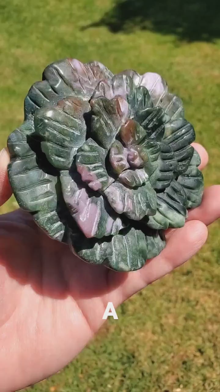 Big Ocean Jasper Flower - Strength, Renewal, Tranquility - Jasper Crystal Rose Carving Healing Crystals Gemstones