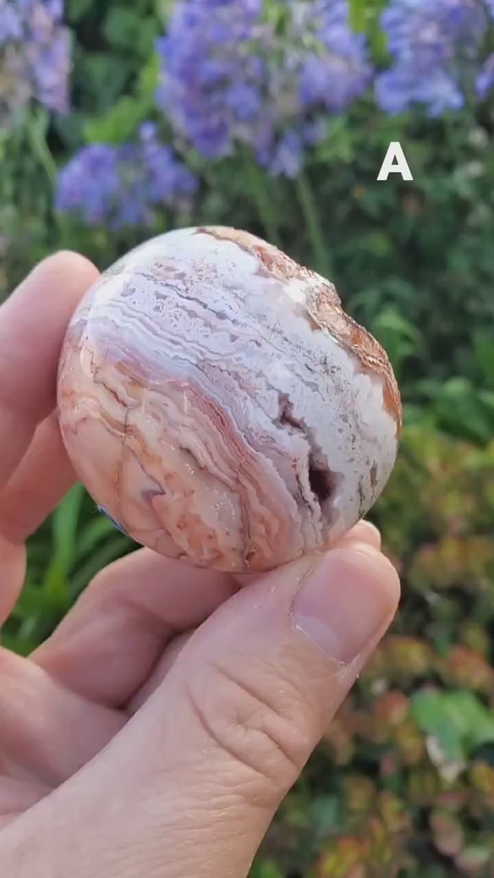 Pink Lace Agate Druzy Half Sphere - Balance of the Physical, Mental & Emotional - Pink Agate Crystal Ball Healing Gemstone