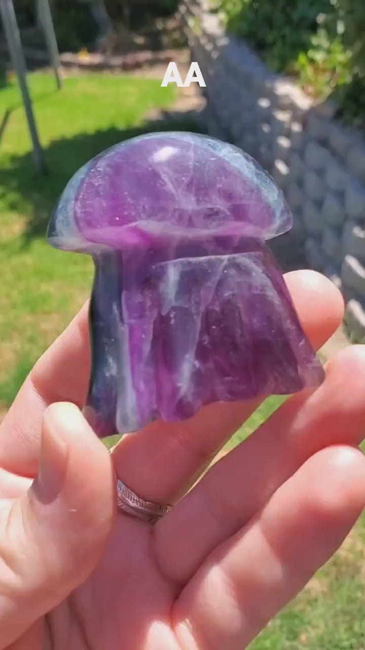 Cute Rainbow Fluorite Jellyfish - Stability, Concentration, Protection - Fluorite Crystal Jellyfish Standing Healing Gemstone