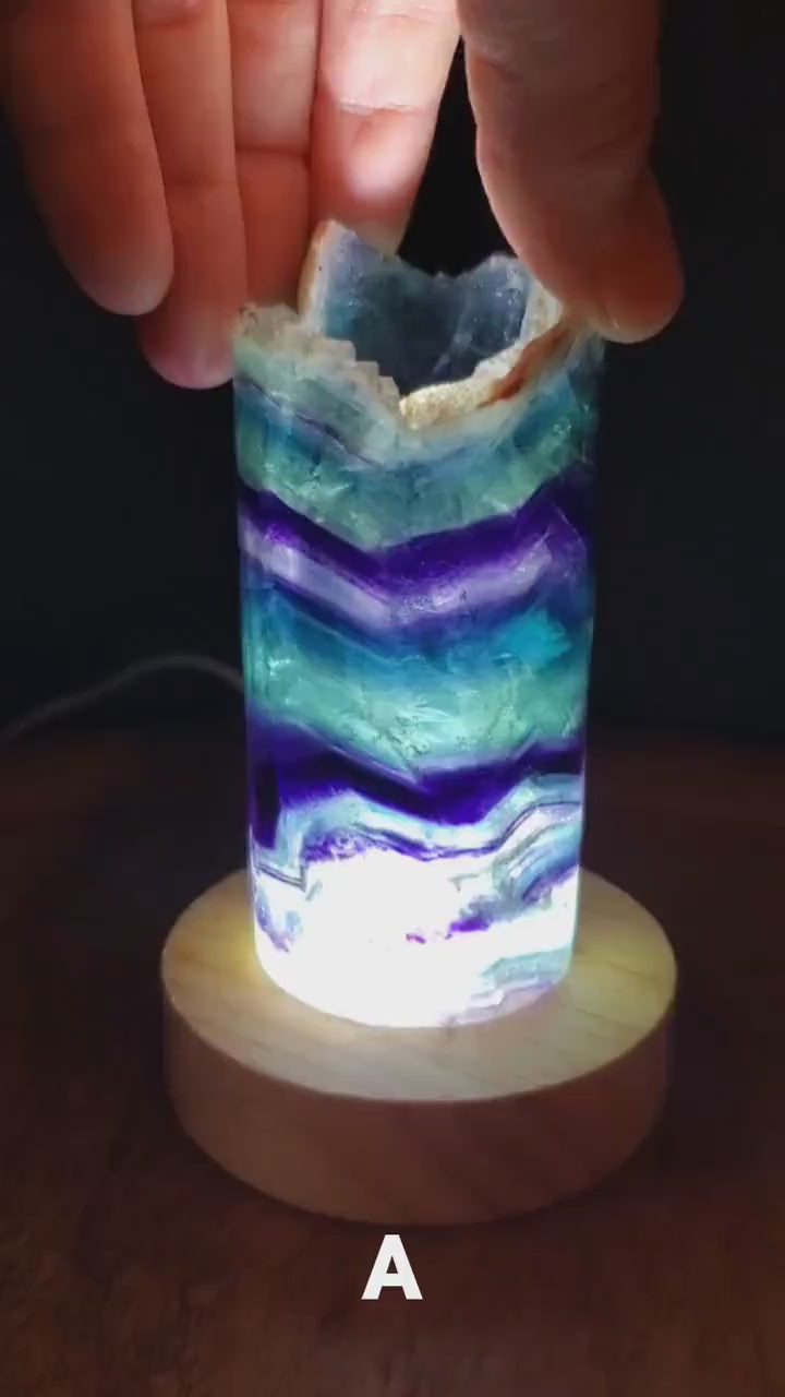 Rainbow Fluorite Lamp (2" wide) - Mental Clarity, Stability, Energetic Protection - Fluorite Accent Light Mood Lighting Crystal Stone