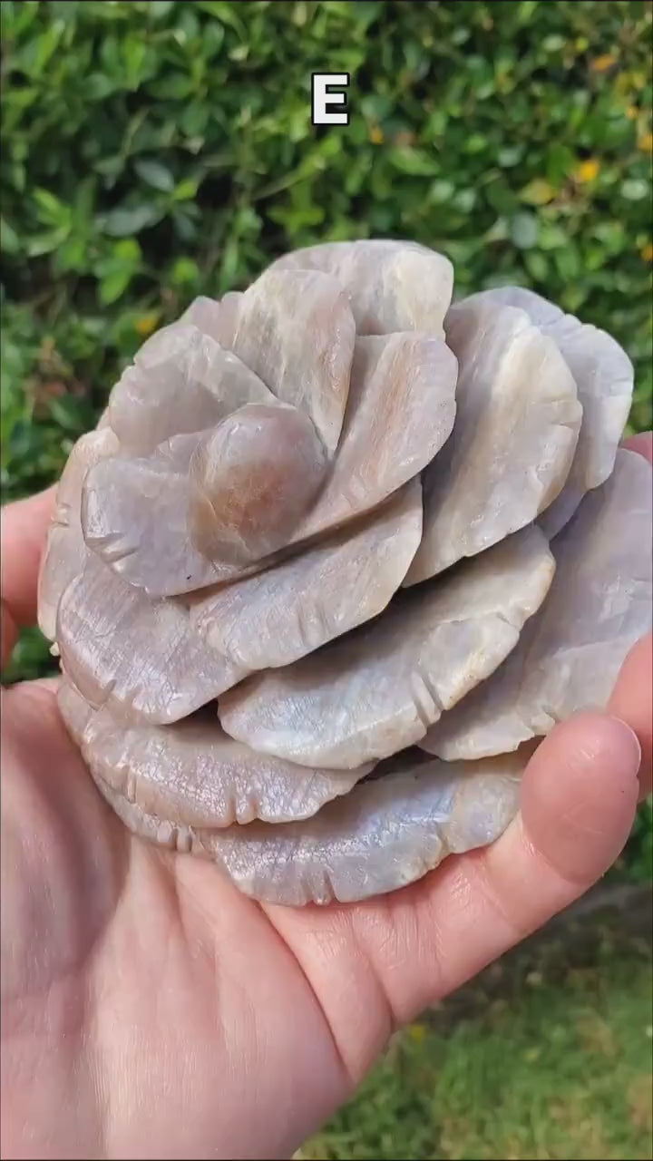 Chunky & Flashy Moonstone Flower - Uplifting, Feminine Energy, Empowering - Crystal Healing Rose Carving Statement Gemstone