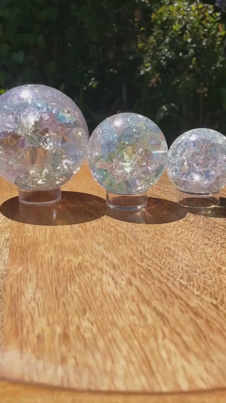 Aura Crackle Glass Accent Lamp - Beautiful Light Reflecting One of a Kind Crystal Ball - 1.9" to 3.1" Crystal Glass Ball Home Decor Mood
