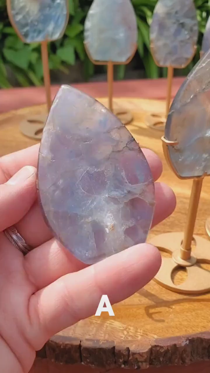 Blue Fluorite Flame on Stand - Mental Clarity, Calm, Emotional Balance, Clears Negativity, Stay Present - Fluorite Crystal Healing Gemstone