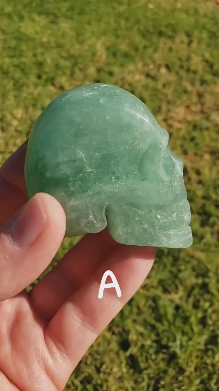 Green Aventurine Skull - Manifestation, Prosperity, Wealth - Green Strawberry Quartz Crystal Skull Healing Gemstones