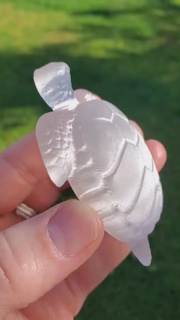 Cute Selenite Turtle - Tranquility, Blessings, Love & Light - Satin Spar Selenite Carved Turtle Healing Stone Crystals